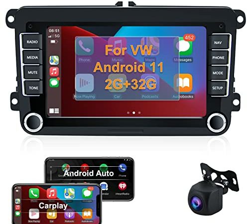 [2022 New] 7 Inch Double DIN Android 11 Car Stereo in-Dash Navigation System: Mirror Link for iOS and Android, Bluetooth Hands-Free, WiFi Connection, Dual USB Input, 1G+16G, Backup Camera, Microphone