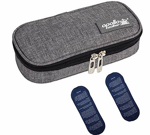 ALLCAMP Insulin Cooler Travel Case Diabetic Medication Cooler with 4 Ice Pack - Medical Cooler Bag Portable and Reusable Grey (Medium)