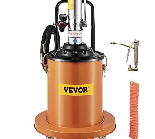 VEVOR Grease Pump 10 Gallon 40L Air Operated Grease Pump, 1.3L/Min Pneumatic Grease Bucket Pump, 48-52MPa Portable Grease Pump, 80:1 Ratio Oil Bucket Pump, with Pressure Hydraulic Hose, Grease Gun