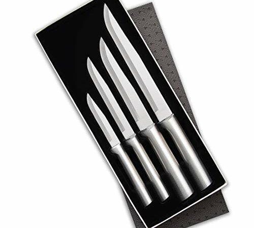 Rada Cutlery Knife 7 Stainless Steel Kitchen Knives Starter Gift Set with Brushed Aluminum Made in USA, Silver Handle