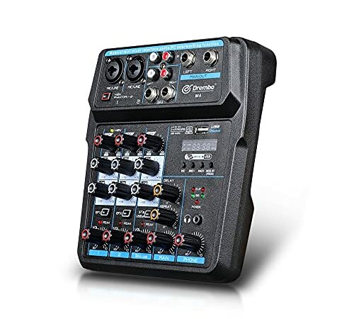 Moukey Mini Audio Mixer Line Mixer, DC 5V, 4-Stereo Ultra, Low-Noise 4-Channel for Sub-Mixing, Ideal for Small Clubs or Bars, As Guitars, Bass, Keyboards Mixer, 2021 New Version-MAMX1