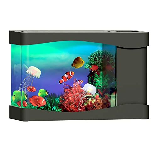Artificial Fish Tank Virtual Ocean Toy in Motion Lamp - Mini Office Desk Aquarium, 3 Colorful LED Lights, & 2 Colorful Aquarium Backgrounds - 3 Artificial Fish Tank with Moving Fish Toys for Kids