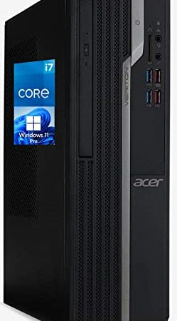 Acer Veriton Desktop Computer - Intel i7-9700 Upto 4.7GHz, 32GB Ram, 2TB NVMe SSD + 1TB HDD Backup, AC Wi-Fi, Bluetooth, VGA, DisplayPort, HDMI, DVD-RW, SD-Card Reader - Windows 11 Pro, Black / Grey