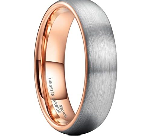 King Will Nature Koa Wood Inlay Tungsten Carbide Wedding Ring 8mm Rose Gold High Polished Comfort Fit 10