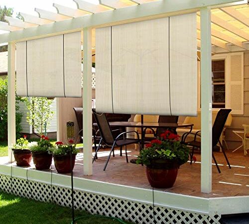 RYB HOME Outdoor Curtains 84 inches Long Sun Blocking Screen Shades 100% Privacy for Garage Window Patio Door Pergola Pool Hut, W 100 x L 84, 1 Panel, Mocha
