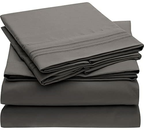 Feather & Stitch 500 Thread Count 100% Cotton Damask Stripe Sheets Set 4 Piece Breathable Soft Sateen Weave 18" Deep Pocket Luxury Bedding (King, Dark Blue)