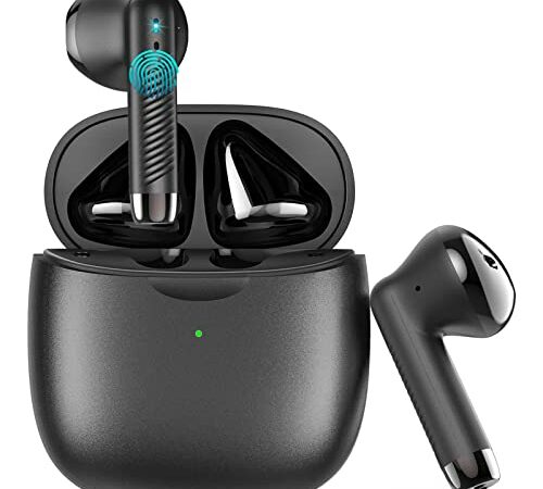 HOJAYK Bluetooth Headphones 60 Hours Playback, Noise Cancelling Wireless Earbuds with LED Battery Display Wireless Charging Case and Over-Ear Waterproof Headphones for Sports Running - Black