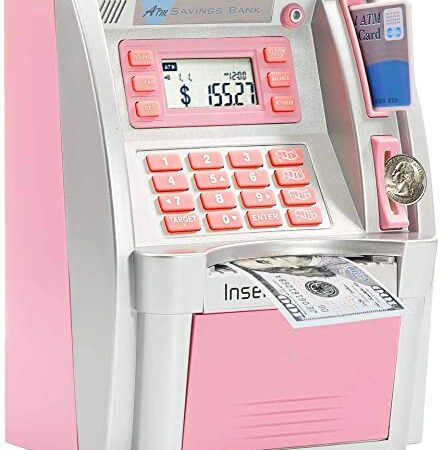 2022 Upgraded ATM Savings Piggy Bank Machine for Real Money for Kids Adults with Debit Card, Bill Feeder, Coin Recognition, Balance Calculator, Digital Electronic Safe Box