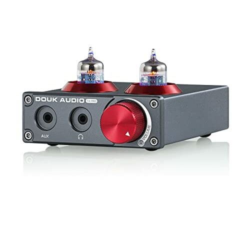 Douk Audio T4 Plus Vacuum Tube Phono Preamplifier, MM / MC Turntable Audio Preamp, GE5654 Headphone Amp with VU Meter for Record Player Home Stereo