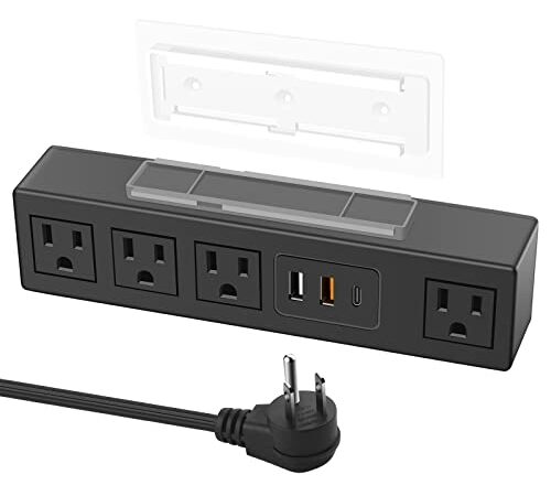 Cable Matters UL Listed 6 Outlet Desk Mount Surge Protector Power Strip 8 Feet Extra Long Cord - 24W USB C and USB Charging - 1080 Joules Surge Protection