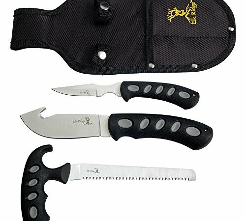 KNINE OUTDOORS 2022 Hunting Deer Knife Set Red Maple Camo Handle Field Dressing Kit Portable Game Processor Set with Nylon Belt Sheath, 8 Pieces