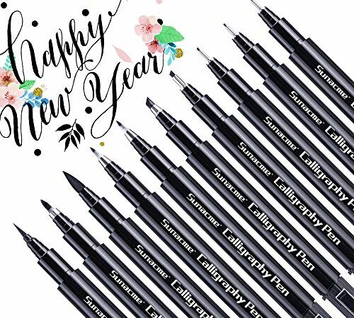 Hand Lettering Pens, Caligraphy Brush Pens Art Markers for Beginners Writing, Drawing, Artist Sketch, Watercolor Illustration, Signature, Scrapbooking, Bullet Journaling, 9 Size (Black)