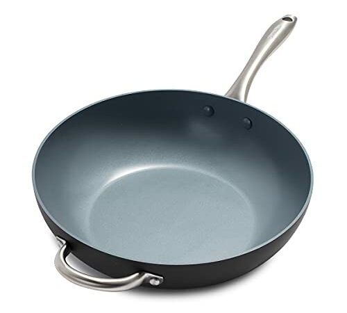 Wok Pan with Lid 12 Inch Non Stick Wok Pan, Stir Fry Pan Ceramic Nonstick Wok Scratch Resistant 100% PFOA Free, Woks & Stir-Fry Pans with Ergonomic Handle Suit for all Stoves - Green