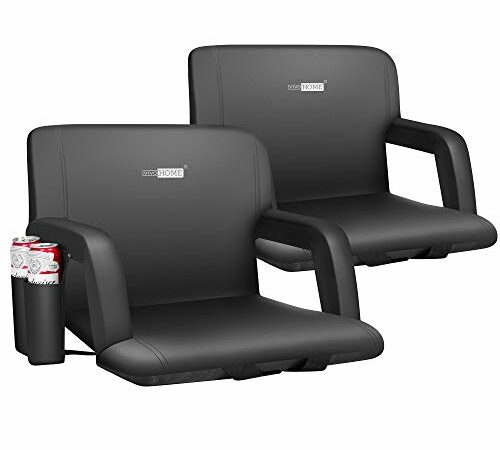 BRAWNTIDE Wide Stadium Seat For Bleachers - 2 Pack, Stadium Chair With Back Support, Comfy Cushion, Thick Padding, 2 Steel Bleacher Hooks, 4 Pockets, Ideal For Sport Events, Beaches (Black, Wide Size)