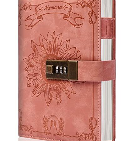 Lock Journal for Women, A5 PU Leather Journal with Combination Lock Password Journal Locking Journal Diary (Black)