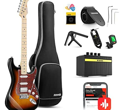 Donner 39 Inch LP Electric Guitar Solid Body Beginner Kit Sunburst Full Size, with Bag, Strap, Cable, for Beginner,DLP-124S