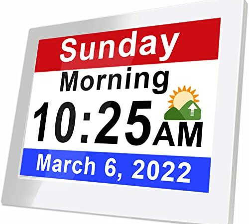 【New 2022】 Véfaîî 19 Alarms Calendar Clock, Custom Reminders and Remote Control , 8" Large Dementia Clocks with Date and Day of The Week, Digital Desk Wall Clock for Seniors Alzheimer’s