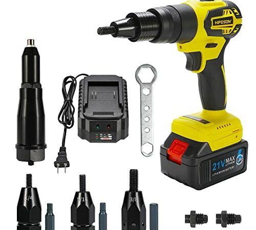 Cordless Drill Electric Rivet Gun Adapter-Professional Riveting Insert Nut Hand Tool Kit with Aluminum Casting Housing and a Non-slip Handle-4pcs Convertible Head and a Wrench