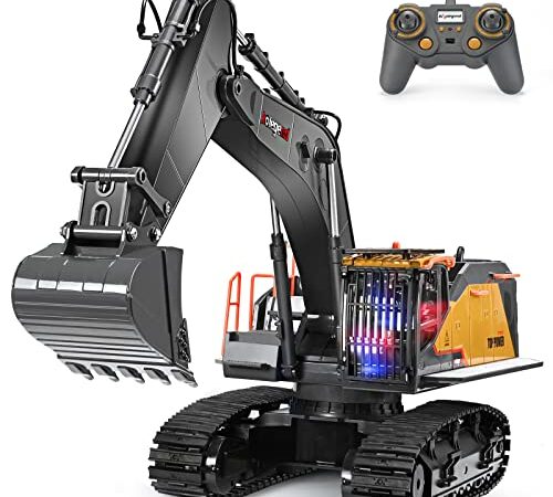 Volvo RC Excavator 3 in 1 Construction Truck Metal Shovel and Drill 17 Channel 1/16 Scale Full Functional with 2 Bonus Tools Hydraulic Electric Remote Control Excavator Construction Tractor (Black)