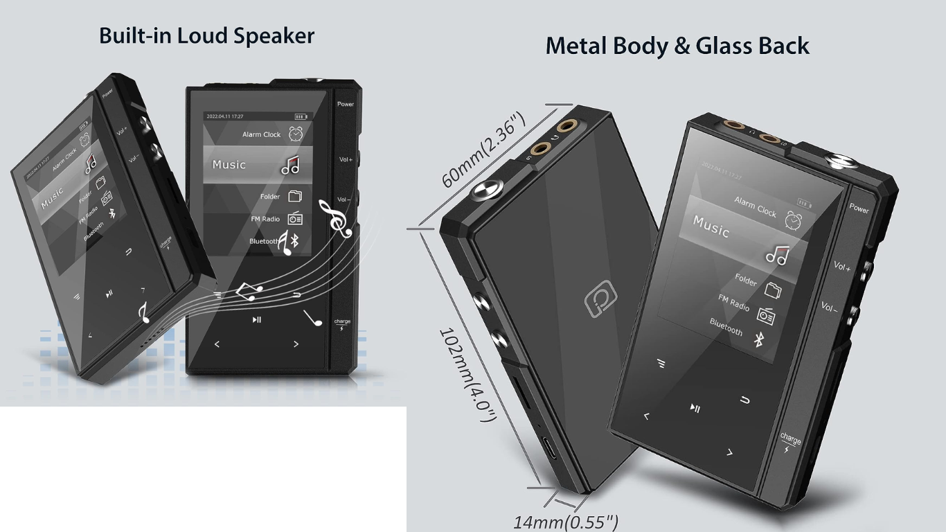 96GB MP3 Player with Bluetooth 5.0, Phinistec Z6 Digital Audio Player with Speaker